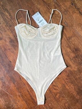 Zara yellow ruche tulle bodysuit